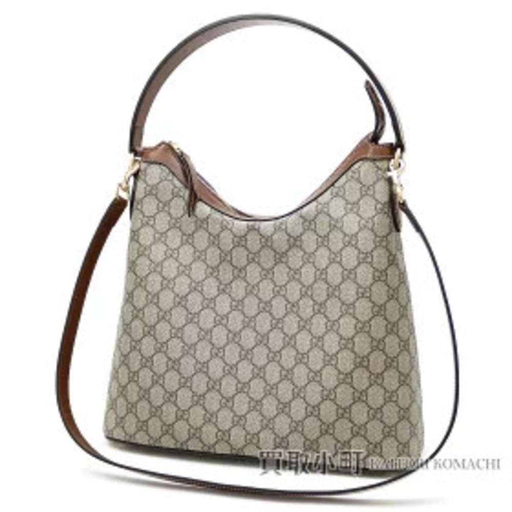 Gucci GG Supreme Canvas Hobo Bag Beige Ebony Brown Leather Shoulder Plus
